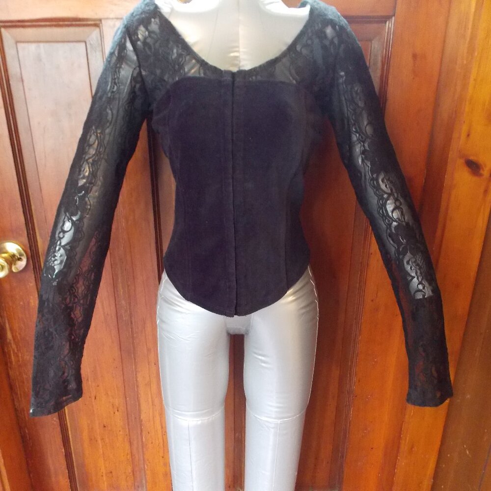 Black Corduroy and Lace Crop top